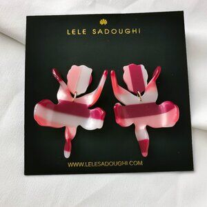 Lele Sadoughi Small Paper Lily Burgundy Stripe Earrings | NEW